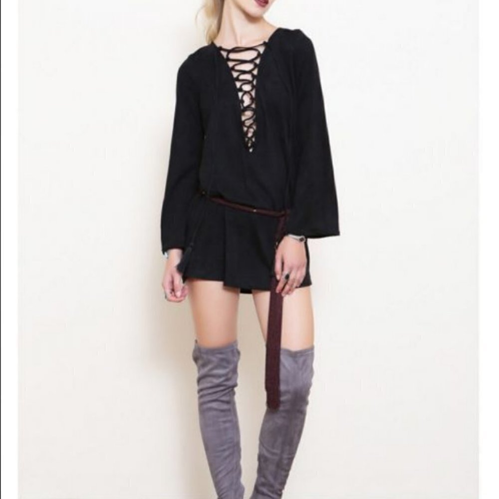 Olivaceous Black Suede Lace-up Dress w/Bell Sleeves! Gorgeous 4 Date Night! 💕
